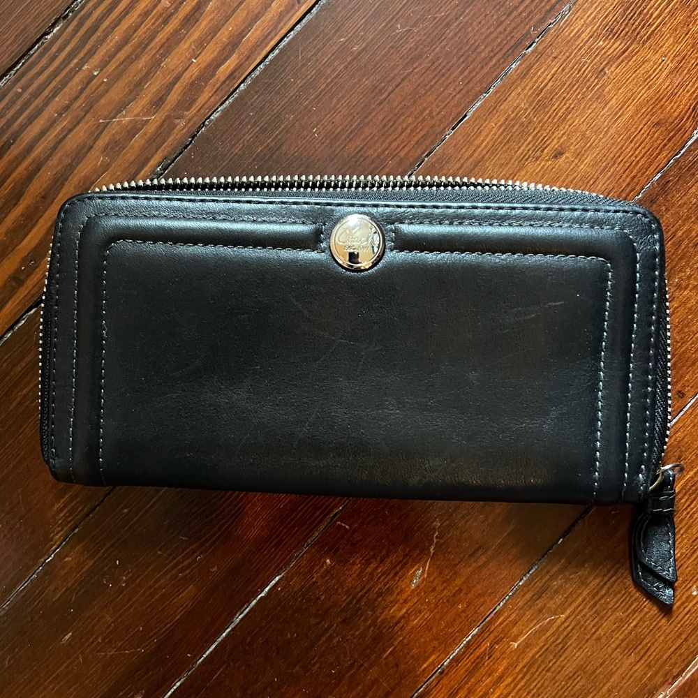 Coach Leather Full Zip Around Long Wallet - Black Interior